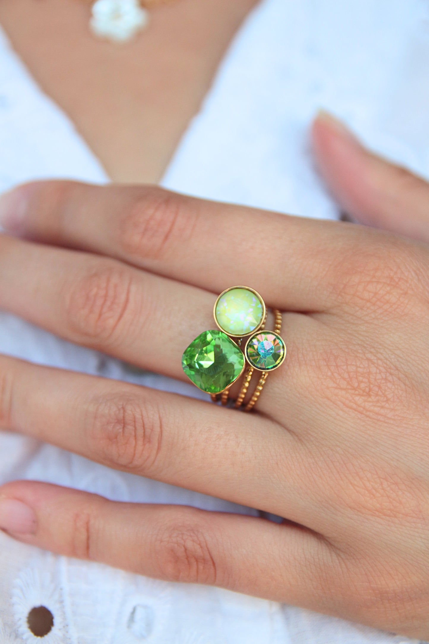 Bague cristaux vert pomme - LAYA