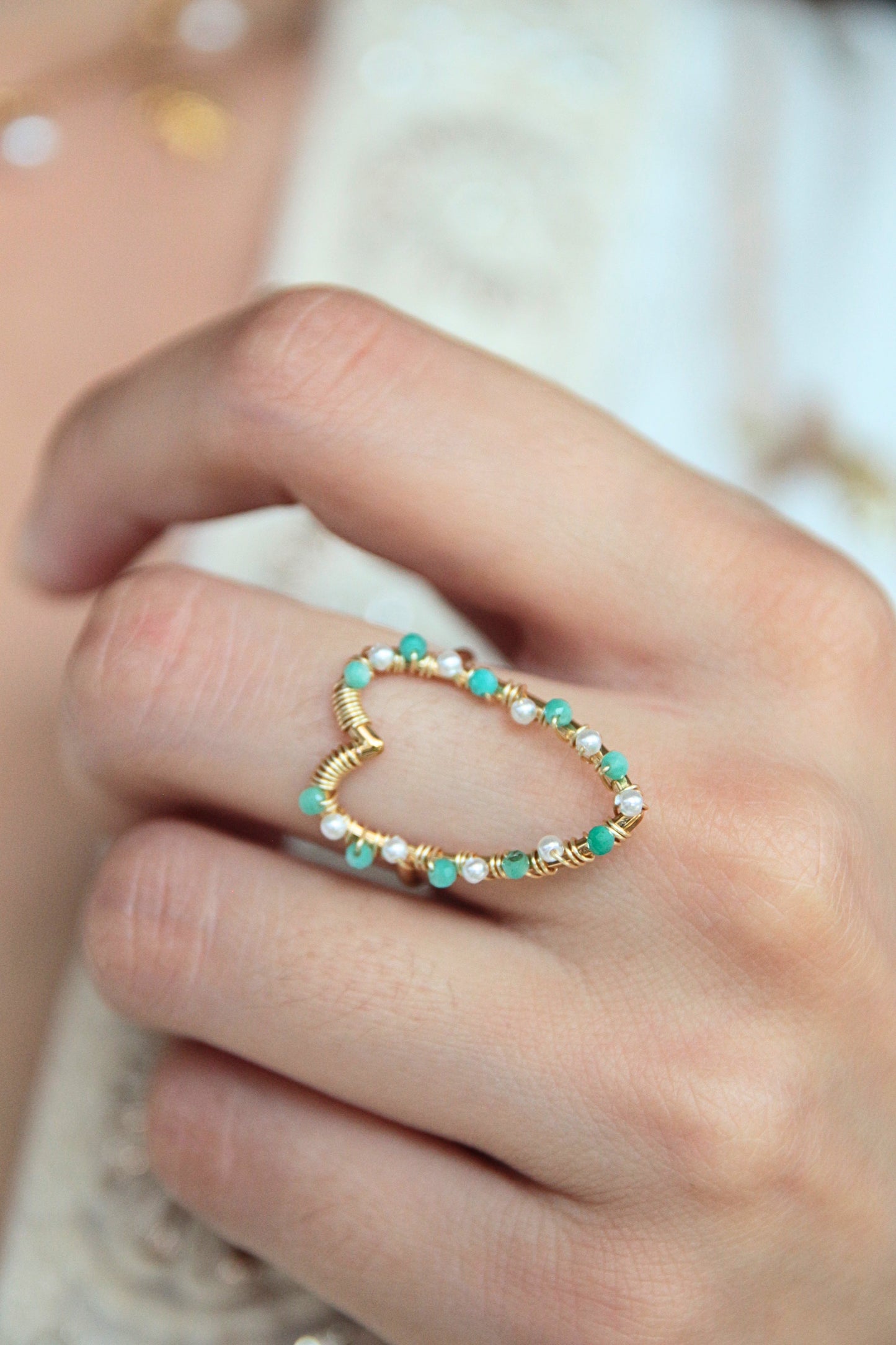 Bague coeur ouverte perles - APHRODITHE