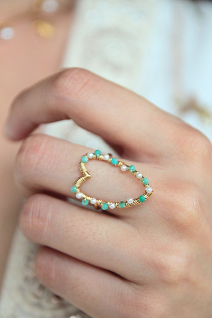 Bague coeur ouverte perles - APHRODITHE