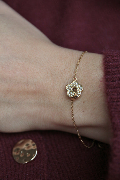 Bracelet fin fleur strass - AMOUR