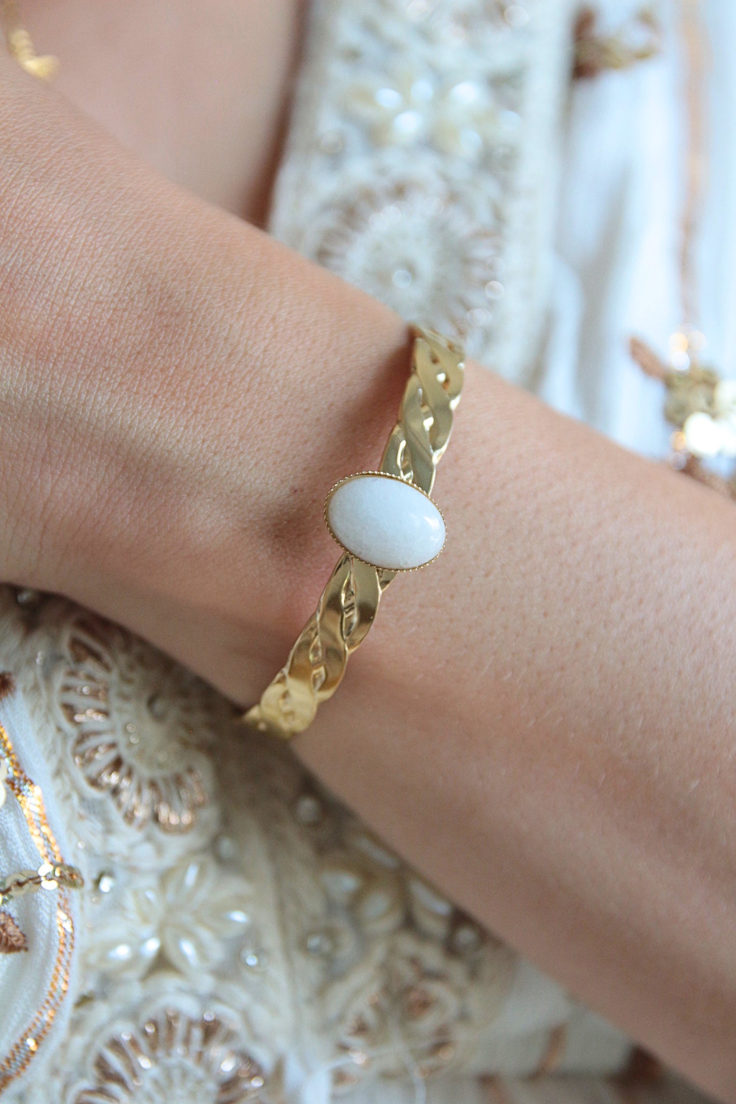 Bracelet jonc pierre blanche - PAROS