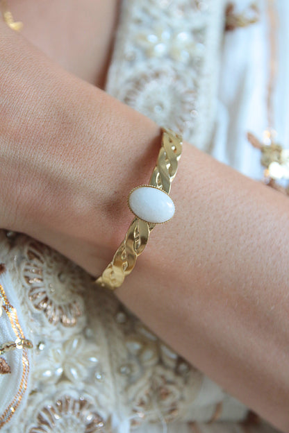 Bracelet jonc pierre blanche - PAROS
