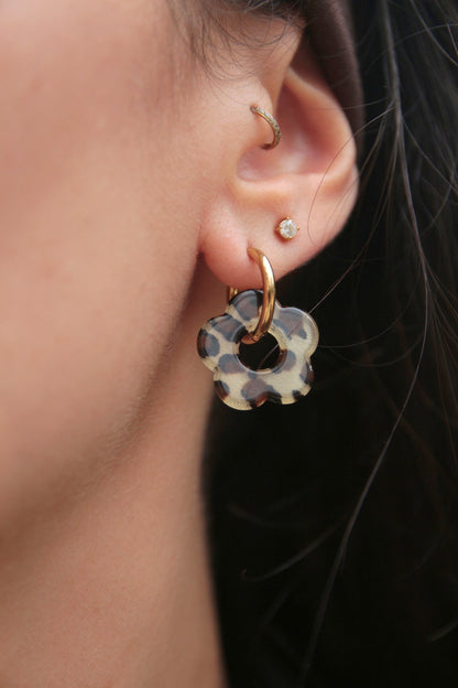 Boucles d'oreilles fleur résine léopard beige - FLORE
