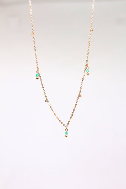 Collier fin doré perles vertes - JADE