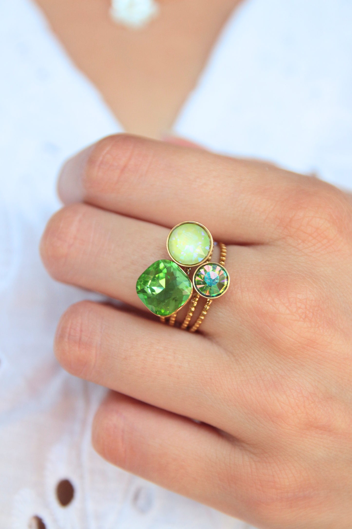 Bague cristaux vert pomme - LAYA