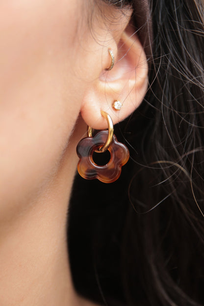 Boucles d'oreilles fleur résine léopard marron - FLORE