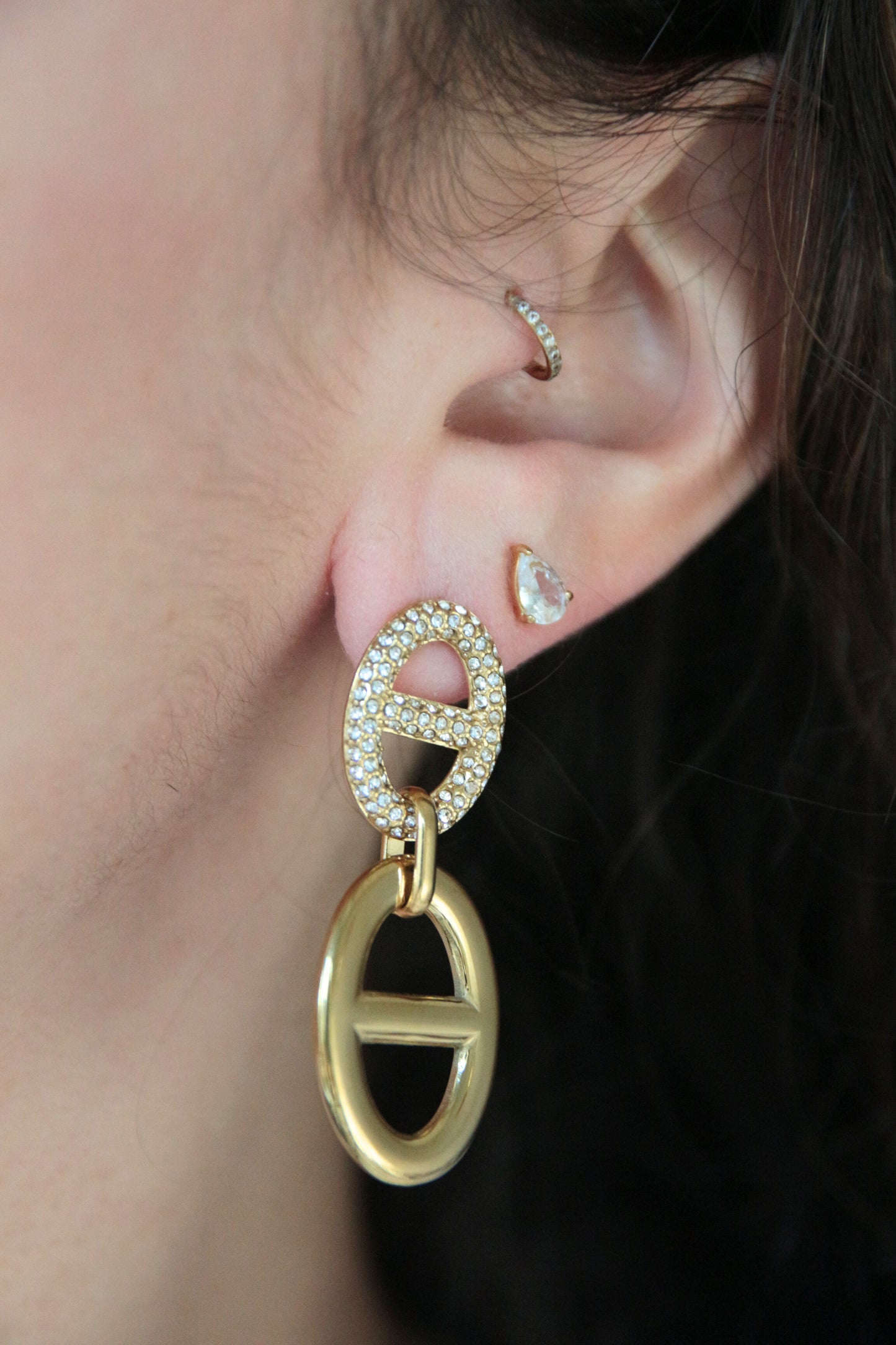 Boucles d'oreilles maille marine doré strass