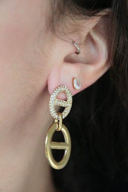 Boucles d'oreilles maille marine doré strass