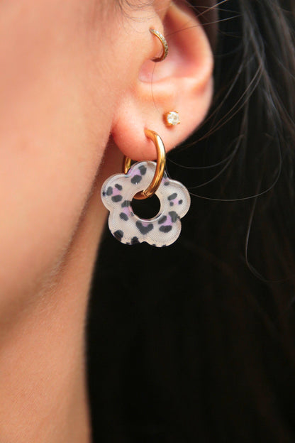 Boucles d'oreilles fleur résine léopard rose - FLORE
