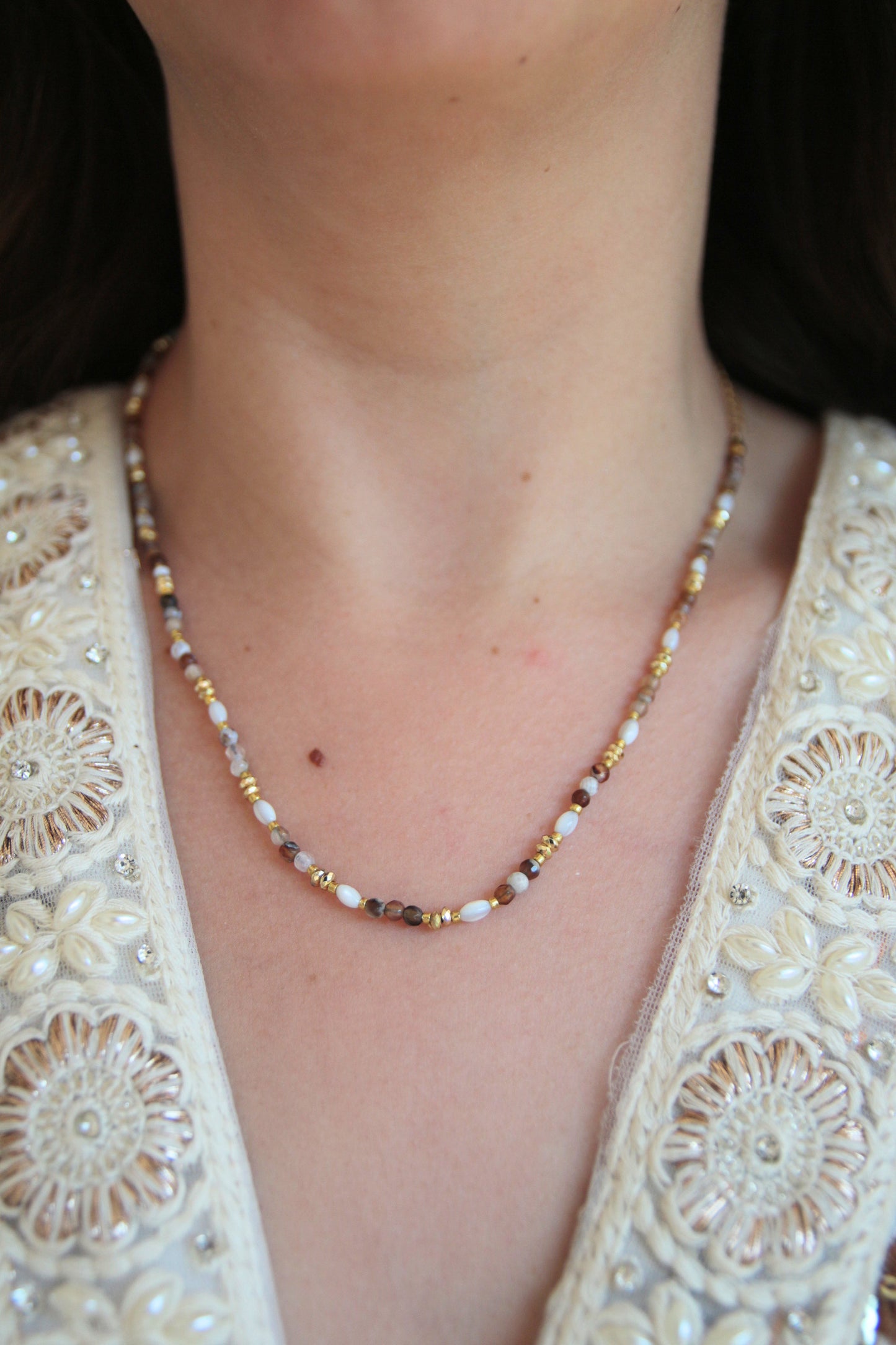 Collier pierres naturelles - CHAMPAGNE QUARTZITE