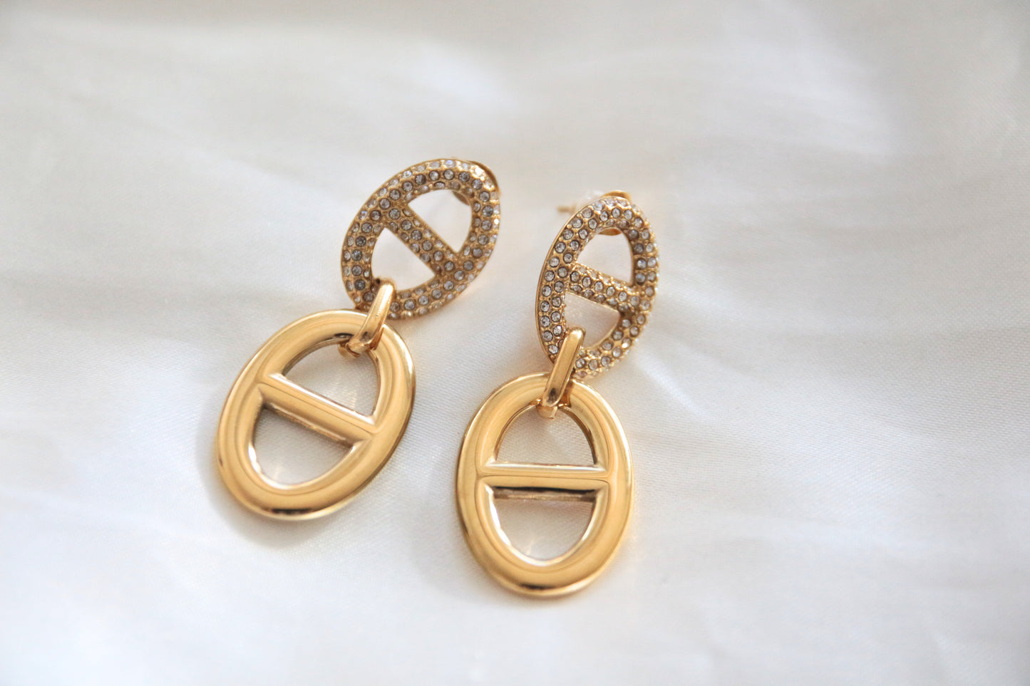 Boucles d'oreilles maille marine doré strass