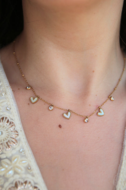 Collier breloques coeurs nacrés - MARIE