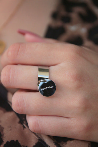 Bague breloque médaillon - BONHEUR