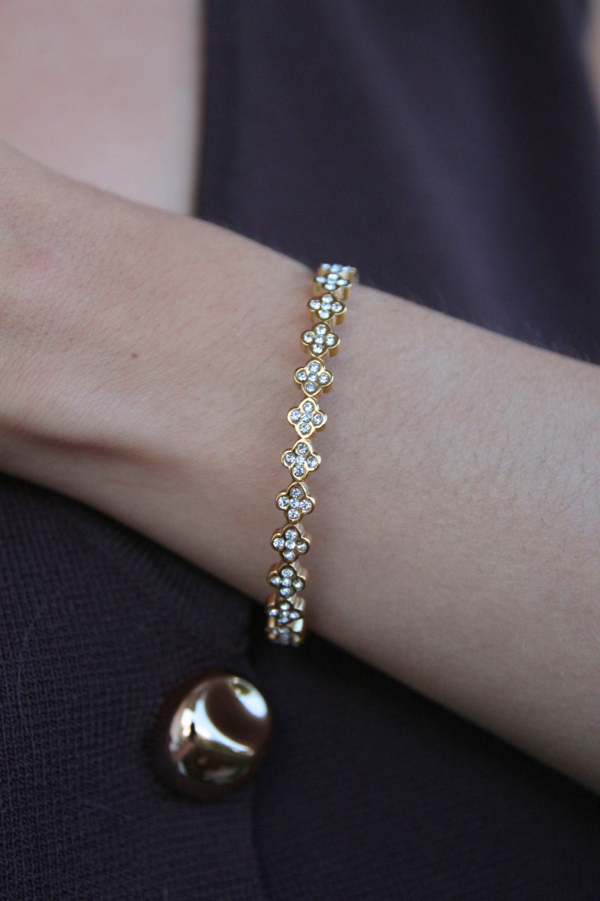Bracelet jonc trèfles strass - ESMEE